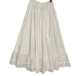 Vtg 70s Boho Prairie Cottogecore White Cotton Eyelet Midi Skirt You Babes